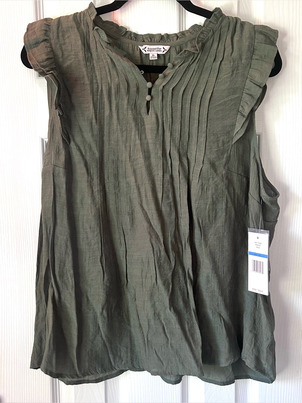 Nanette Nanette Lepore Prairie Sage Ruffle Pintuck Blouse NWT XL